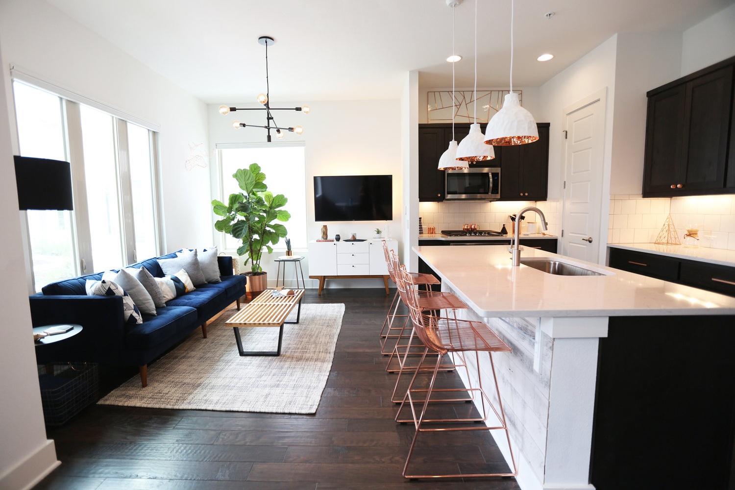 Masculine mid-century modern row home designed by Austin's Breathe Design Studio